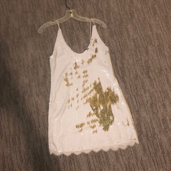 Free People White Gold Ivory Sequin Dress - Picture 5 of 6